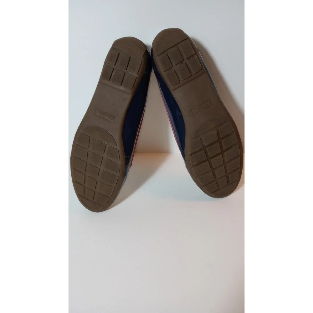 LL Bean Coastal Rain Skimmers Duck Ballet Flats Navy Blue Tan OHXD3 Womens 9.5